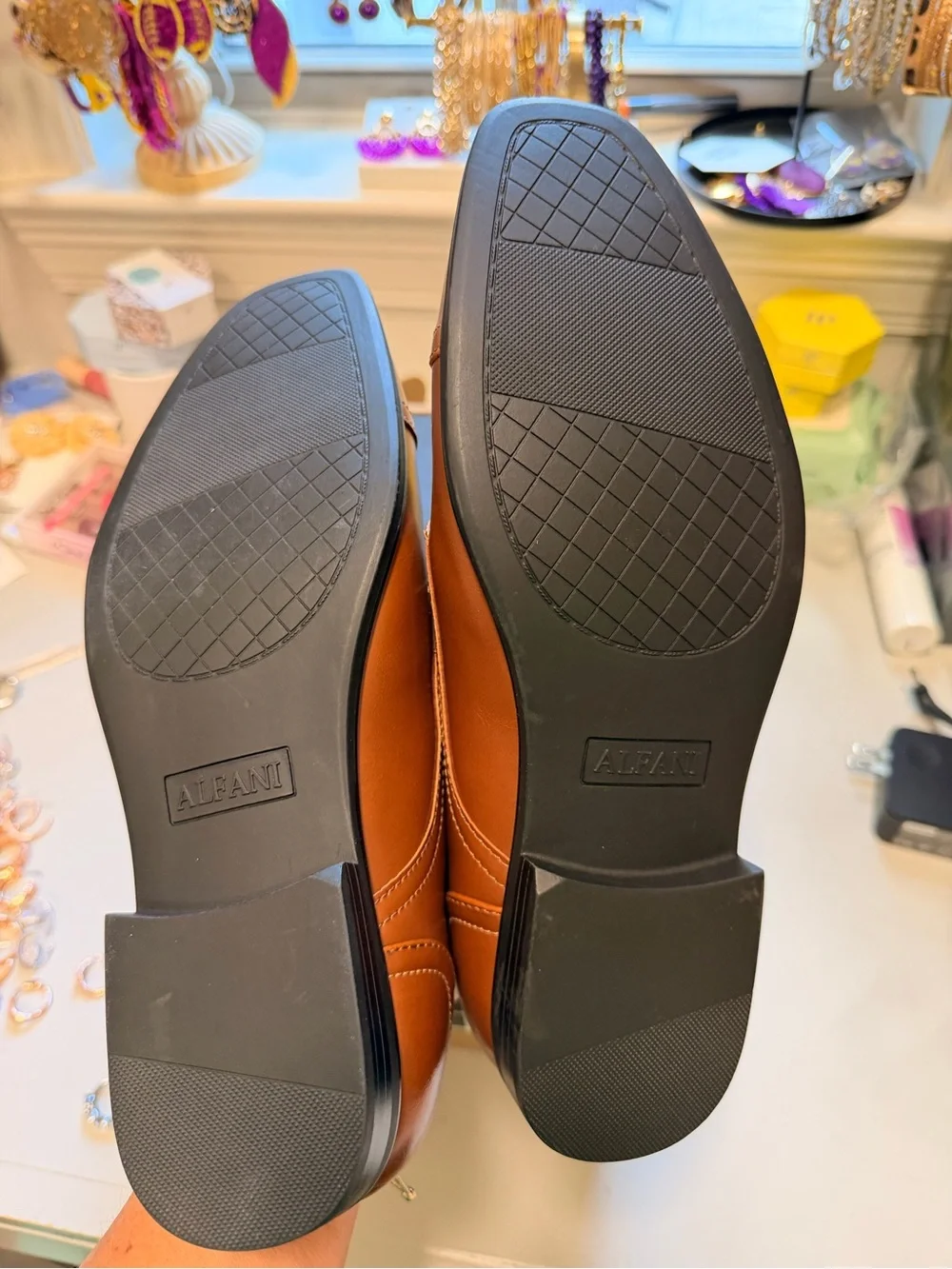 Alfani Tan Leather Cap-Toe Derby Dress Shoes